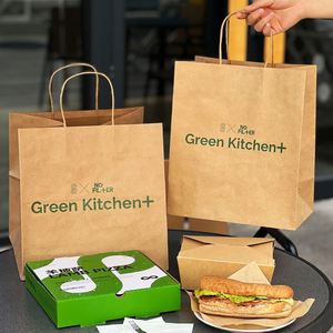 Custom Food Takeout Packaging Kraft Paper <b>Bag</b> Restaurant Fast Food Takeout Brown Kraft Paper <b>Bags</b> with Handle - Product Image 1