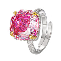 Nouvelle bague de luxe plaquée or avec base en cuivre octogonale et diamant, couleur fruit du dragon, pour femme, 14*14, modèle 2026, best-seller