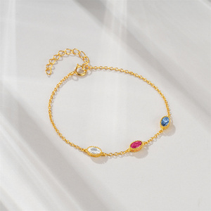 Bracelet CANNER tendance en argent sterling S925, motif losange coloré, goutte d'eau, zircon, œil, fleur, plaqué or 18 carats, pour femme, idéal comme cadeau - Product Image 2