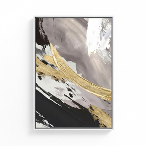 Impression sur toile de marbre gris et doré abstrait moderne : Art mural élégant, TOILE ENCADRÉE BLANCHE - Product Image 2