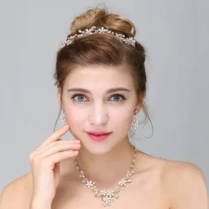 New Style Elegant Crystal Bridal Tiara Necklace Earring Handmade Princess Queen Jewelry set For Women
