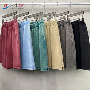 High Quality 400g Bead Cotton Batik Wash Men's Shorts Retro High Street Fashion Brand Custom Logo Trendy Water Do Old Trousers - Product Image 1