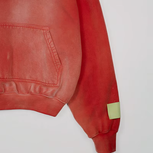 Sweat à capuche oversize rouge en coton, teint en pièce, en molleton bouclette, unisexe, couleur unie, avec poches, pour l'automne - Product Image 2