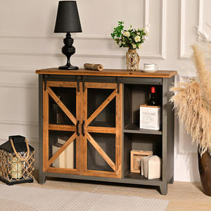 Buffet de style industriel vintage INNOVA, panneau en métal et bois, porte coulissante de grange, étagère de rangement, armoire, cuisine, salle à manger, hôtel - Product Image 4