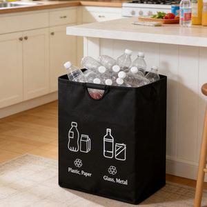 Foldable Recycling <b>Bin</b> Large Capacity Rectangular Polyester Indoor Storage Basket For Plastic Paper Glass <b>Metal</b> Waste Sorting - Product Image 1