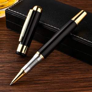 Quality Custom Logo Premium Executive Gift High End Business <b>Metal</b> <b>Roller</b> Black Silver Color Liquid Ink Ballpoint Pen - Product Image 2