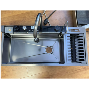 <span class=keywords><strong>Tiktok</strong></span> nueva tendencia grande <span class=keywords><strong>40</strong></span> pulgadas una pieza cascada grifo de acero inoxidable dos cuencos biónico panal negro fregadero de cocina - Product Image 6