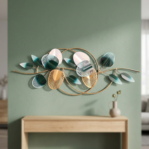 Décoration murale en métal vert doré, feuilles métalliques, art botanique, sculpture murale décorative inspirée des plantes pour le salon, la chambre à coucher, la décoration de la maison - Product Image 6