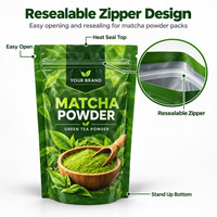 Sacs d'emballage en plastique pour poudre de matcha personnalisés, finition mate, pochette autoportante avec fermeture éclair, sac d'emballage pour café avec logo