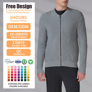 High Quality Long Sleeve <b>Zip</b> <b>Up</b> Sweater Winter Outfit 100% Cotton Custom GOTS Knitted Sweater <b>Cardigan</b> Men - Product Image 2
