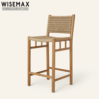 Chaise haute de bar WISEMAX FURNITURE de style médiéval en bois naturel avec siège en rotin tressé, chaise de bar de cuisine pour café, boutique, hôtel