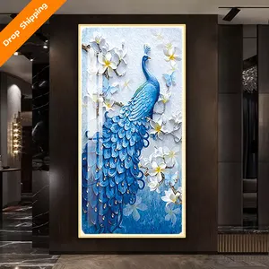 Modern three painting animal elephant artist home decoration wall frame painting crystal porcelain painting