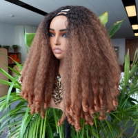 Perruques synthétiques courtes sans colle, style U Part, bouclées, effet kinky straight, pour femmes noires, en fibres synthétiques rebondissantes et volumineuses