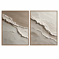 Diptyque abstrait en relief superposé beige taupe, 2 pièces, art sur toile neutre Wabi Sabi pour la décoration d'hôtel, de villa ou de salon