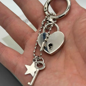 Porte-clés mignon en forme de cœur avec breloque étoile, cadeau vintage <span class=keywords><strong>pour</strong></span> couple, anneau porte-clés <span class=keywords><strong>pour</strong></span> sac à main, pendentif cadenas d'amour <span class=keywords><strong>pour</strong></span> la Saint-Valentin - Product Image 5