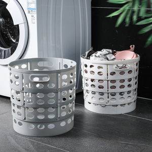 Cesto de ropa plegable redondo de plástico, organizador de ropa para baño y uso doméstico - Product Image 1