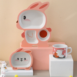 Juego de Vajilla de Fibra de Bambú con Diseño de Conejito Adorable, Multicolor, para Bebés de 1 a 2 Años, Plato y Taza con Compartimentos - Product Image 1