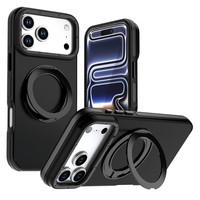 Coque magnétique double couleur avec anneau rotatif et béquille pour iPhone 18 Pro Max, en PC + TPU