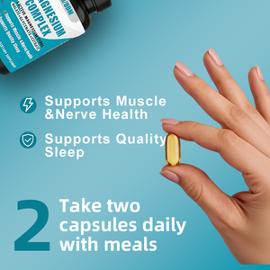 תוסף מגנזיום 3 ב-1 (מלאט, גליצינאט, ציטראט) 60 כמוסות |   תמיכה בשרירים ועצבים, סיוע בשינה |   מבוגר |   2 כמוסות - Product Image 3