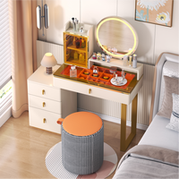 Table de toilette au design moderne, directement de l'usine, avec miroir LED réglable et armoire latérale, pour chambre à coucher