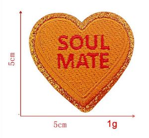 Stock 5cm Iron on Colorful Glitter Edge Embroidered Heart With Words Valentine Patch for <b>Hat</b> <b>Bag</b> Decoration - Product Image 5
