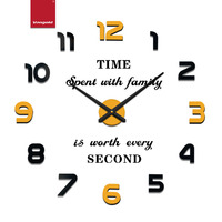 Horloge murale moderne en acrylique miroir quartz 3D doré et noir, sans cadre, silencieuse, grande taille, à piles, autocollante pour la décoration de cuisine