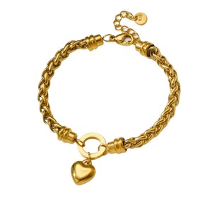 SL424 European American Trend Temperament Heart Hollow Pendant Stainless Steel 18K Gold Plated Wheat Chain <b>Adjustable</b> <b>Bracelet</b> - Product Image 5