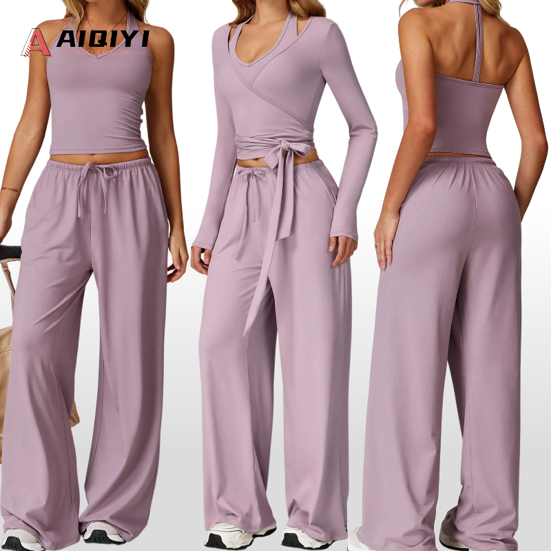 3058- Brushed Solid Yoga Set Quick-Drying 2-Piece Beautiful-Back Camisole Sports Set Casual Running Fitness Wear Yoga Set