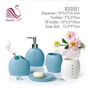 Factory Price Beige Color Decorative Sandstone Bathing Products with Soap Dish Polyresin Bathroom Asscssories Set - Product Image 5