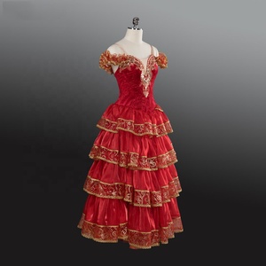 Maxi Vestidos Mujer Don Quijote variación Ballet vestido largo rojo Pasodoble tres capas pastel encaje tobillo longitud español Swing vestido - Product Image 3
