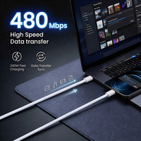 Kabel USB C ke USB C 240W PD, Kabel Data Pengisian Cepat USB2.0 Tipe C 5A dengan Jalinan Nilon untuk Laptop, Tablet, Ponsel Android