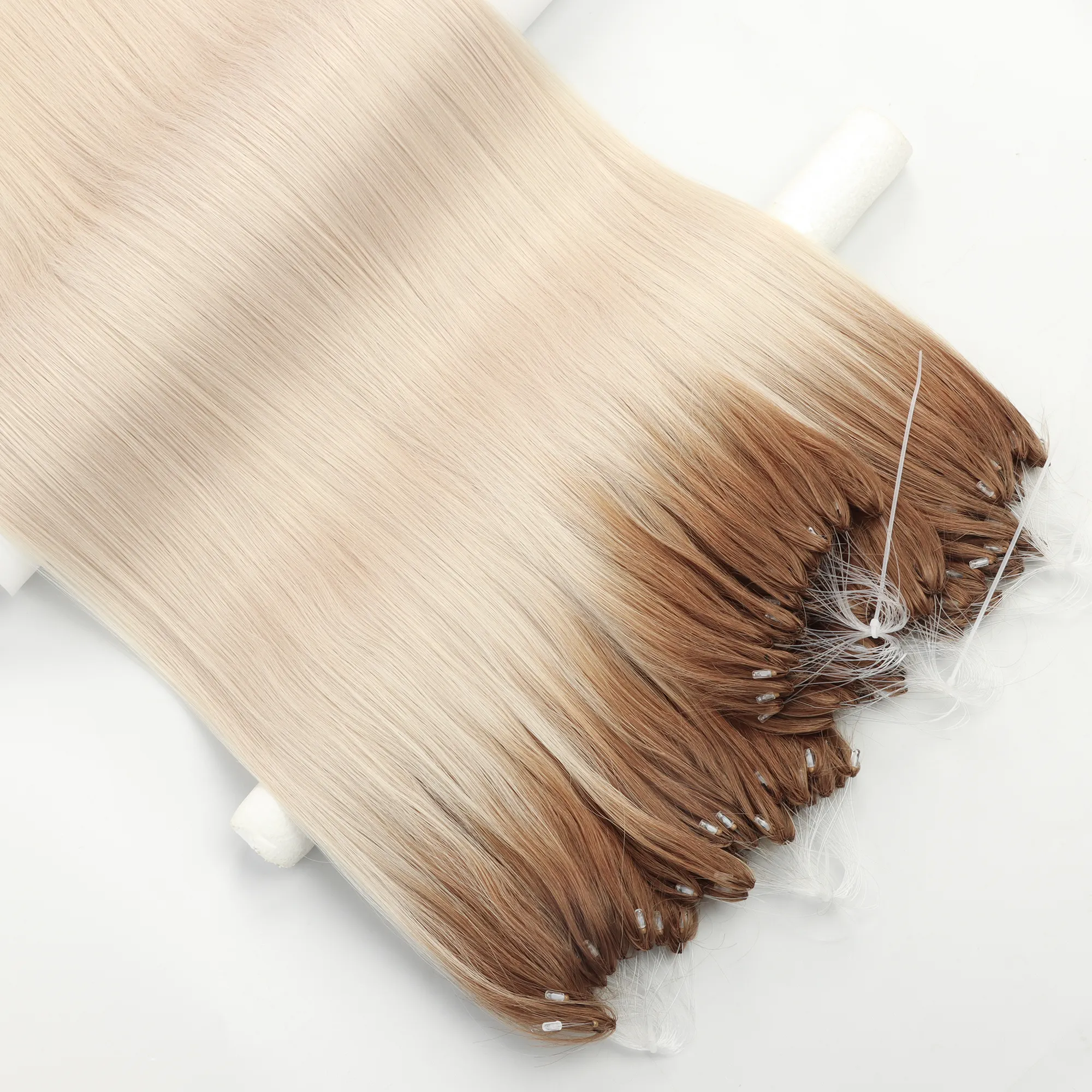 Última invención H6 plumas extensión de cabello humano línea invisible cutícula alineada Micro bucle atado a mano pluma trama Wifi cabello