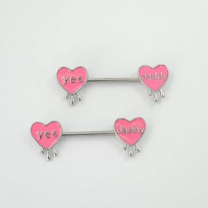 Anillos de pezón con letras de corazón rosa de 14G, barra de pezón de acero quirúrgico 316L, sí, papá, palabras traviesas, <span class=keywords><strong>Piercing</strong></span> para pezón, joyería - Product Image 6