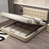 Lit en cuir minimaliste moderne, lit plateforme rembourré avec tiroirs de rangement réglables ultra-minces pour la chambre à coucher