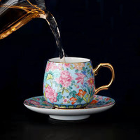Service à café et à thé en céramique avec poignée et sous-verre, 6 pièces, design rétro de luxe léger, emballage cadeau