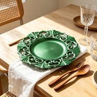 Assiette de Présentation Décorative Wojia 13 pouces Dorée, Découpée au Laser, Écologique, Style Américain, Bord Floral Creux, en Plastique, pour Fêtes et Tables