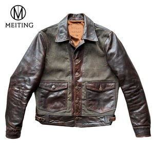 جودة عالية خمر الفاخرة للماء سترة جلدية للرجال مخصص الوقوف طوق مع قماش قماش لفصل الشتاء - Product Image 1