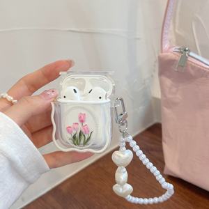 2025 lujo lindo 3D borde ondulado claro funda para auriculares con pulsera llavero funda para auriculares para Airpod 1 2 para <span class=keywords><strong>Airpods</strong></span> 3 4 Pro - Product Image 1