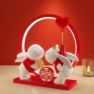 Figura Decorativa de Pareja de Conejos para Boda, Adorno de Conejos Dobles con Corazón, Decoración para Habitación de Compromiso, Regalo - Product Image 3