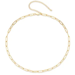 Gemnel hot selling classic 925 sterling silver 18k gold 3.4mm paperclip link chain necklace