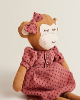 Poupée singe douce en lin et coton 100% écologique, jouets en peluche singe avec robe
