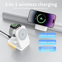 Station de charge sans fil magnétique pliable multifonctionnelle portable Écouteurs Montre intelligente Téléphone Chargeur rapide Support avec lampe de nuit