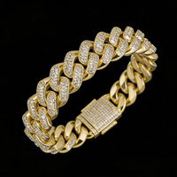 Bracelet Chaîne Cubaine Plaqué Or 14K Iced Out pour Hommes, Bijou Statement Hip Hop Bling Rapper
