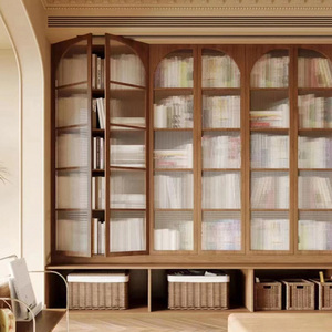 Librería de Madera de Nogal Negro para Sala de Estar, Integrada en Toda la Pared, con Asiento de Cartón, Sofá Detrás de la Librería con Puerta - Product Image 4