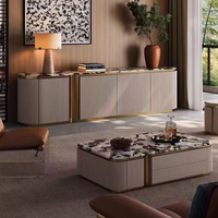 Support de téléviseur et table basse de luxe modernes avec cadre en acier inoxydable et dessus en marbre et table en or avec meuble de rangement pour meubles de salon
