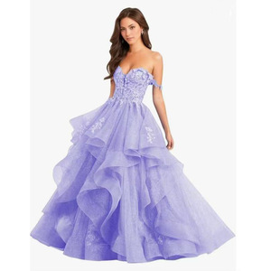 Women's Off-Shoulder Ball Gown Green Empire Waist Floral Print Evening Dress For Graduation Host Student Art Exam - Product Image 3