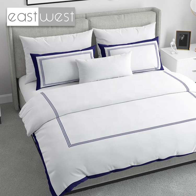 EastWest Luxo 100% Algodão Egípcio 600 Tópico Contagem Conjunto De Folhas De Cama Com Fita Fronteira Conjunto De Roupa De Cama De Hotel De 5 Estrelas