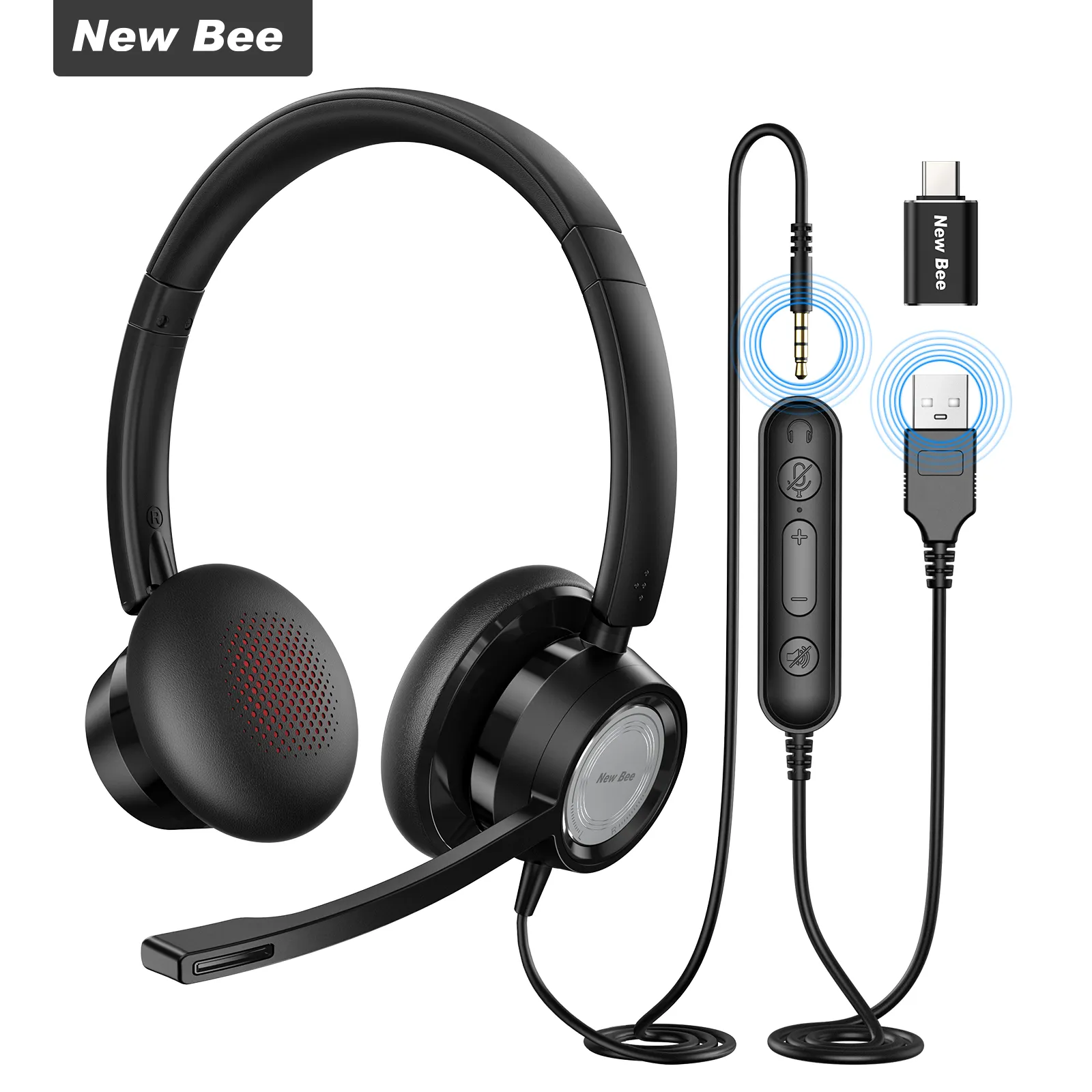 New Bee Usb Headset With 270 Rotatable Microphone Computer Headset Controls Call Center Stereo Wired Pc Headset