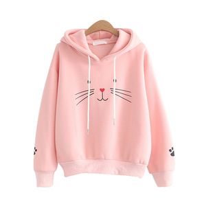 Korean Style Cat Print Hooded <b>Sweatshirt</b> Women <b>Long</b> Sleeve Thickened Cartoon Design Autumn Wear - Product Image 5