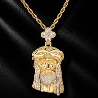 Collier décoratif pour homme en laiton, pendentif portrait micro-pavé entièrement serti de zircons, motif épines, style Hip Hop Streetwear
